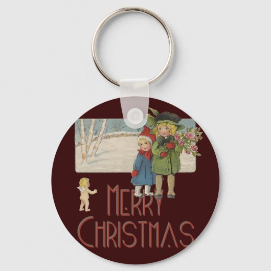 Kerstmis Antiek Kinderen Illustratie 1920 Sleutelhanger (Voorkant)