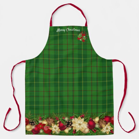 Kerstmis APRON Personaliseer Script Green Tartan Schort (Voorkant)