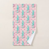 Kerstmis Aqua Blauw Roze Boom Patroon Bad Handdoek (Handdoek)