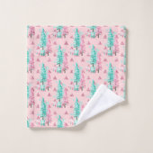 Kerstmis Aqua Blauw Roze Boom Patroon Bad Handdoek (Wasdoekje)