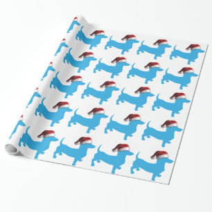 Kerstmis Aqua Blue Dachshund Cadeaupapier