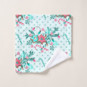 Kerstmis Aqua Blue roze Cookie Festive Bad Handdoek (Wasdoekje)