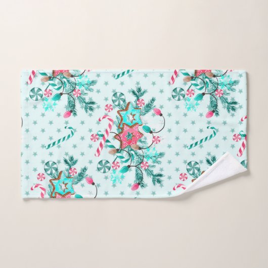 Kerstmis Aqua Blue roze Cookie Festive Bad Handdoek (Handdoek)