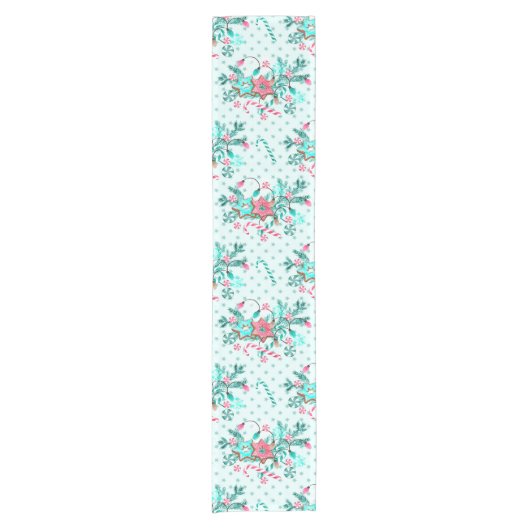 Kerstmis Aqua Blue roze Cookie Festive Korte Tafelloper (Voorkant)