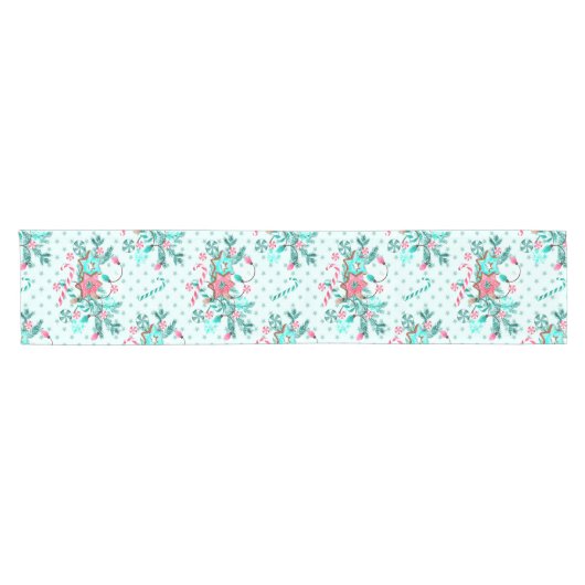 Kerstmis Aqua Blue roze Cookie Festive Korte Tafelloper (Horizontaal)