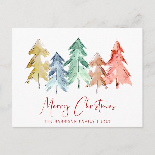 Kerstmis Aquarel Bomen Minimal Modern Feestdagenkaart (Voorkant)