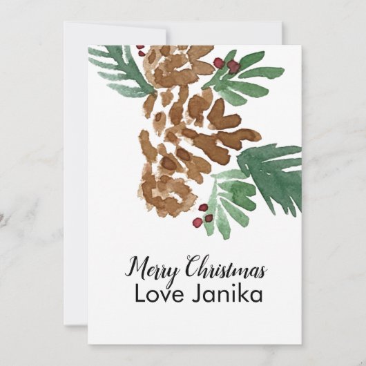 Kerstmis Aquarel Denneappels Feestdagenkaart (Voorkant)