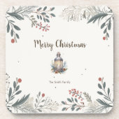 Kerstmis Aquarel Groeten Bier Onderzetter (Voorkant)