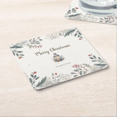 Kerstmis Aquarel Groeten Kartonnen Onderzetters (Schuin)