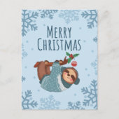 Kerstmis aquarel luiaard en sneeuwvlokken feestdagenkaart (Voorkant)