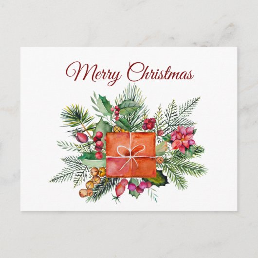 Kerstmis Aquarel Vakantie Collage Feestdagenkaart (Voorkant)