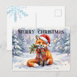 Kerstmis Aquarel Vos Feestdagenkaart