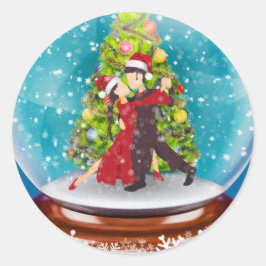 Kerstmis Argentijnse Tango Dancers Snowglobe Ronde Sticker