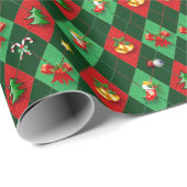 Kerstmis Argyle Diamant Patroon Cadeaupapier (Rol Hoek)