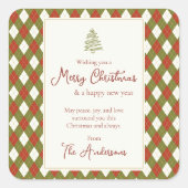 Kerstmis Argyle Plaid Rood en Olijfgroen Vierkante Sticker (Voorkant)