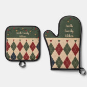 Kerstmis Argyle Schort Ovenwant & Pannenlap Set (Voorkant)