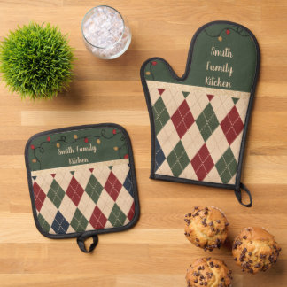 Kerstmis Argyle Schort Ovenwant & Pannenlap Set
