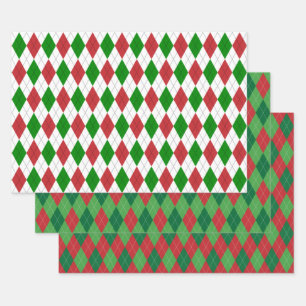 Kerstmis Argyle Wit Groen en Rood Inpakpapier Vel