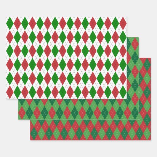Kerstmis Argyle Wit Groen en Rood Inpakpapier Vel (Set)