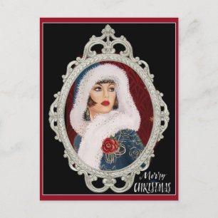 Kerstmis  Art Deco Elegant Woman Briefkaart