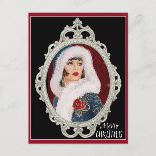 Kerstmis  Art Deco Elegant Woman Briefkaart (Voorkant)