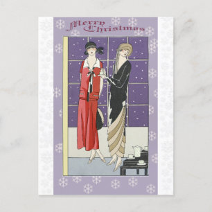 Kerstmis  Art Deco Elegant Women Briefkaart