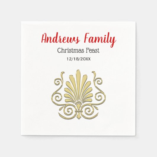 Kerstmis Art Deco Gold Plume Arabesque Servetten (Voorkant)