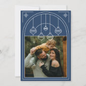 Kerstmis Art Deco lijn Art Blue Foto Vakantie Kaart (Voorkant)