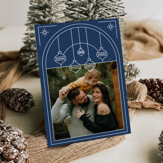 Kerstmis Art Deco lijn Art Blue Foto Vakantie Kaart