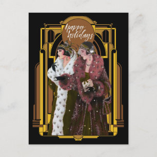 Kerstmis Art Deco Retro Dames Briefkaart