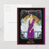 Kerstmis  Art Deco Retro Lady Briefkaart (Voorkant / Achterkant)