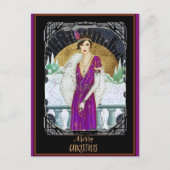 Kerstmis  Art Deco Retro Lady Briefkaart (Voorkant)