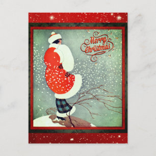 Kerstmis Art Deco Retro Lady Briefkaart