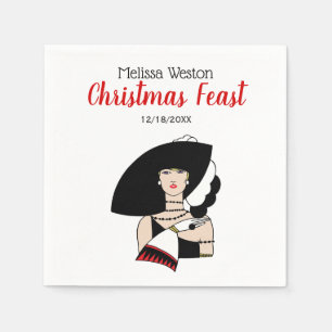 Kerstmis Art Deco Vrouw met Hoed Handschoenen Kleu Servetten