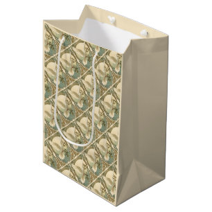 Kerstmis Art Nouveau gestileerde duifillustratie Medium Cadeauzakje