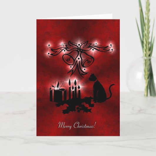 Kerstmis Artdeco met zwarte Kat Feestdagen Kaart (Voorkant)