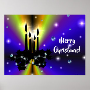 Kerstmis Artdeco op Paars Geel Regenboog Poster