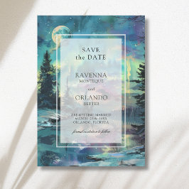 Kerstmis Aurora Maanverlicht Bosmeer Bruiloft Save The Date
