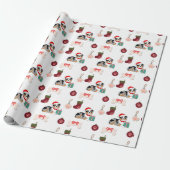 Kerstmis Australian Shepherd Kerstman Hoed Patroon Cadeaupapier (Uitgerold)