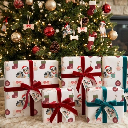 Kerstmis Australian Shepherd Kerstman Hoed Patroon Cadeaupapier