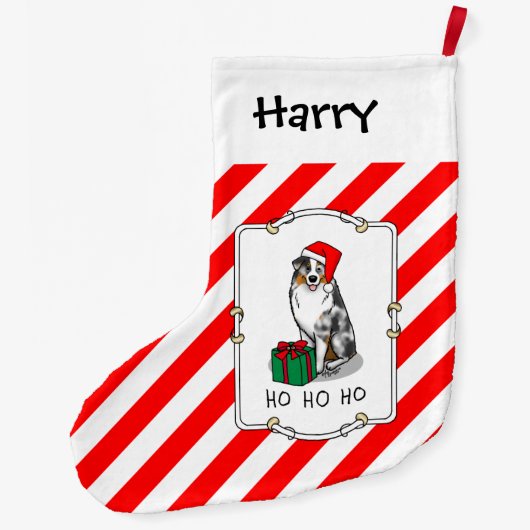 Kerstmis: Australische herder (blauwe kool tan/w 1 Grote Kerstsok (Achterkant)