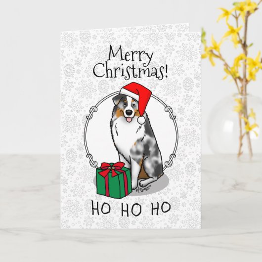 Kerstmis: Australische herder (blauwe kool tan/w 1 Kaart (Gele Bloem)