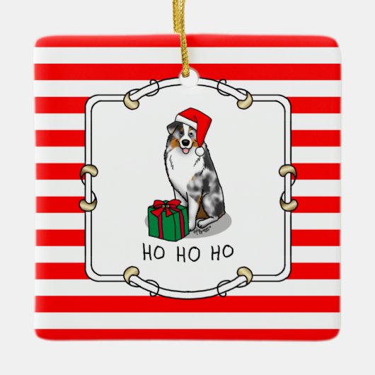 Kerstmis: Australische herder (blauwe kool tan/w 1 Keramisch Ornament (Voorkant)