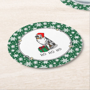 Kerstmis: Australische herder (blauwe kool tan/w 1 Ronde Kartonnen Onderzetter