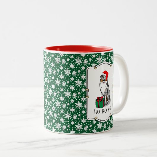 Kerstmis: Australische herder (blauwe kool tan/w 1 Tweekleurige Koffiemok (Voorkant rechts)