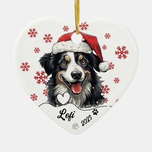 Kerstmis Australische herder hond gepersonaliseerd Keramisch Ornament (Voorkant)