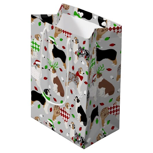 Kerstmis Australische herder Medium Gift Bag Medium Cadeauzakje (Voorkant Gekanteld)