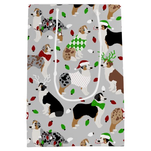 Kerstmis Australische herder Medium Gift Bag Medium Cadeauzakje (Achterkant)
