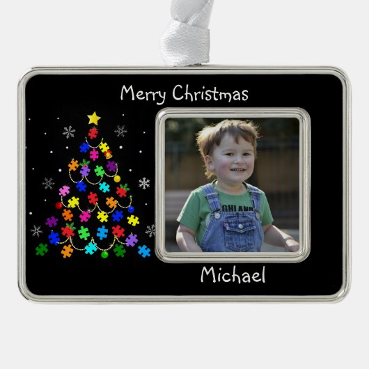 Kerstmis autisme verzilverd omlijst ornament (Voorkant)