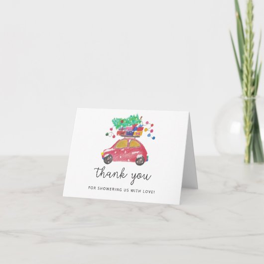Kerstmis auto - baby shower dank u bedankkaart (Voorkant)